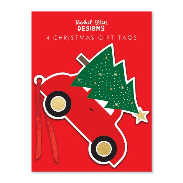Gift Tag Die Cut Pck 4 / Christmas Car Tree