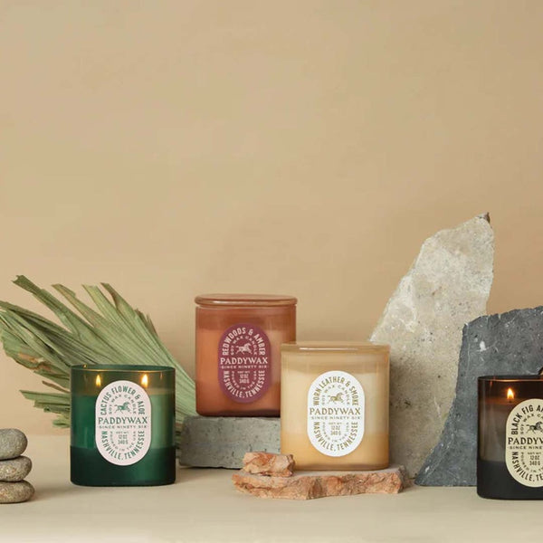 Vista Glass Candle Tan 12oz / Worn Leather + Smoke