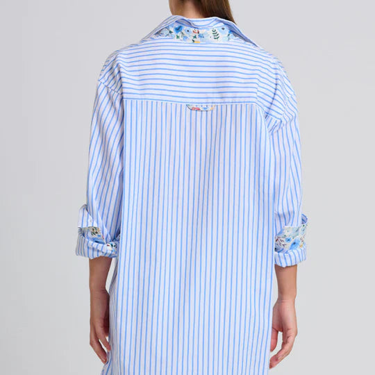 The Boyfriend Shirt / White with Blue Stripe + Floral