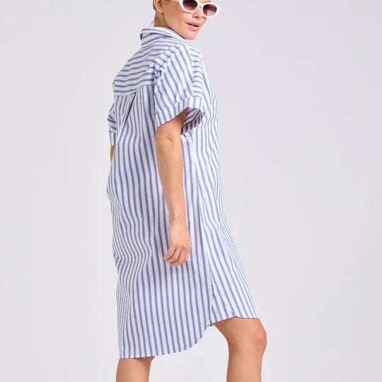 The Ella Shirt Dress / White + Azure Ticking