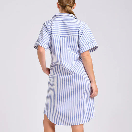 The Ella Shirt Dress / White + Azure Ticking