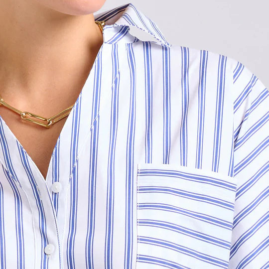 The Ella Shirt Dress / White + Azure Ticking