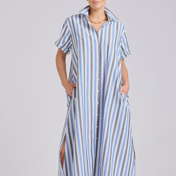 The Lucy Oversized Shirt Dress / Blue Stripes