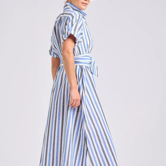 The Lucy Oversized Shirt Dress / Blue Stripes