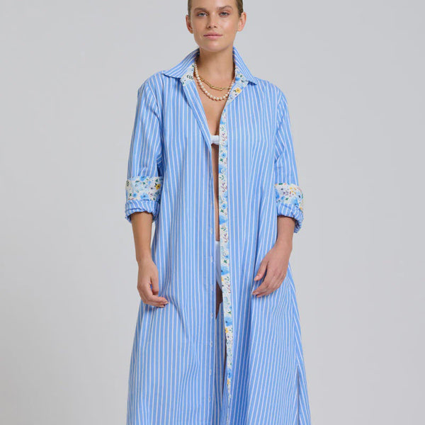 Luna Oversized Long Line Dress / Blue Stripe + Floral