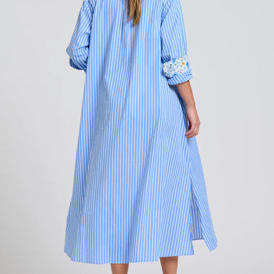 Luna Oversized Long Line Dress / Blue Stripe + Floral