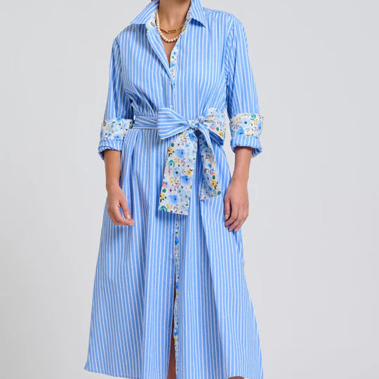 Luna Oversized Long Line Dress / Blue Stripe + Floral