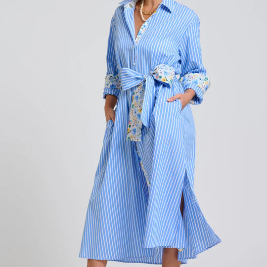 Luna Oversized Long Line Dress / Blue Stripe + Floral
