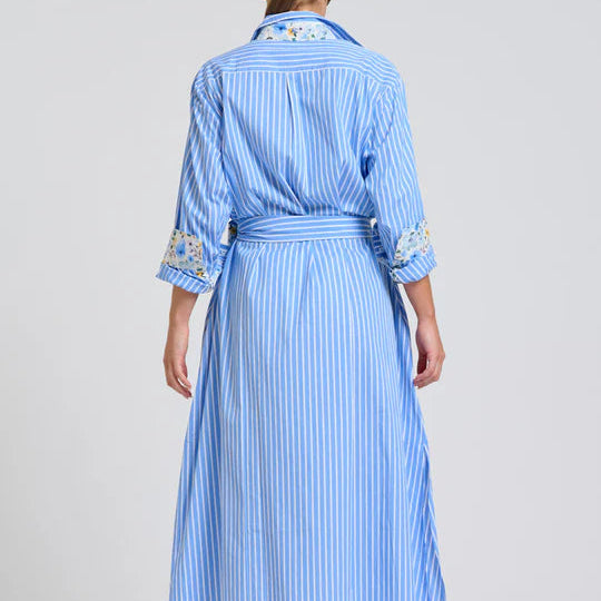 Luna Oversized Long Line Dress / Blue Stripe + Floral