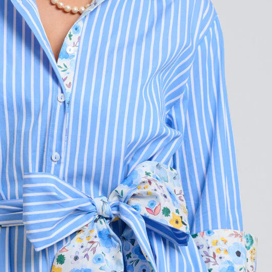 Luna Oversized Long Line Dress / Blue Stripe + Floral