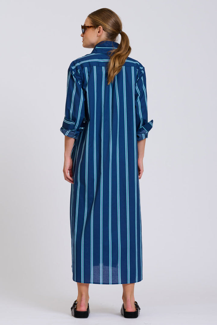 Luna Oversized Long Line Dress / Navy Green Stripe