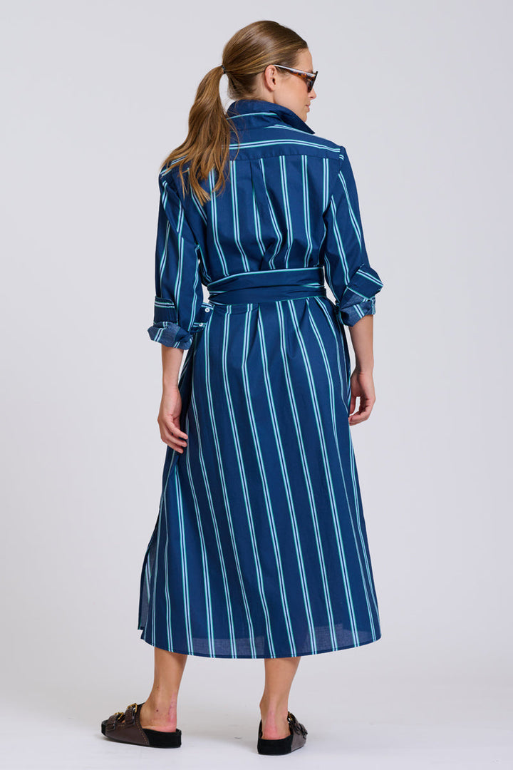 Luna Oversized Long Line Dress / Navy Green Stripe