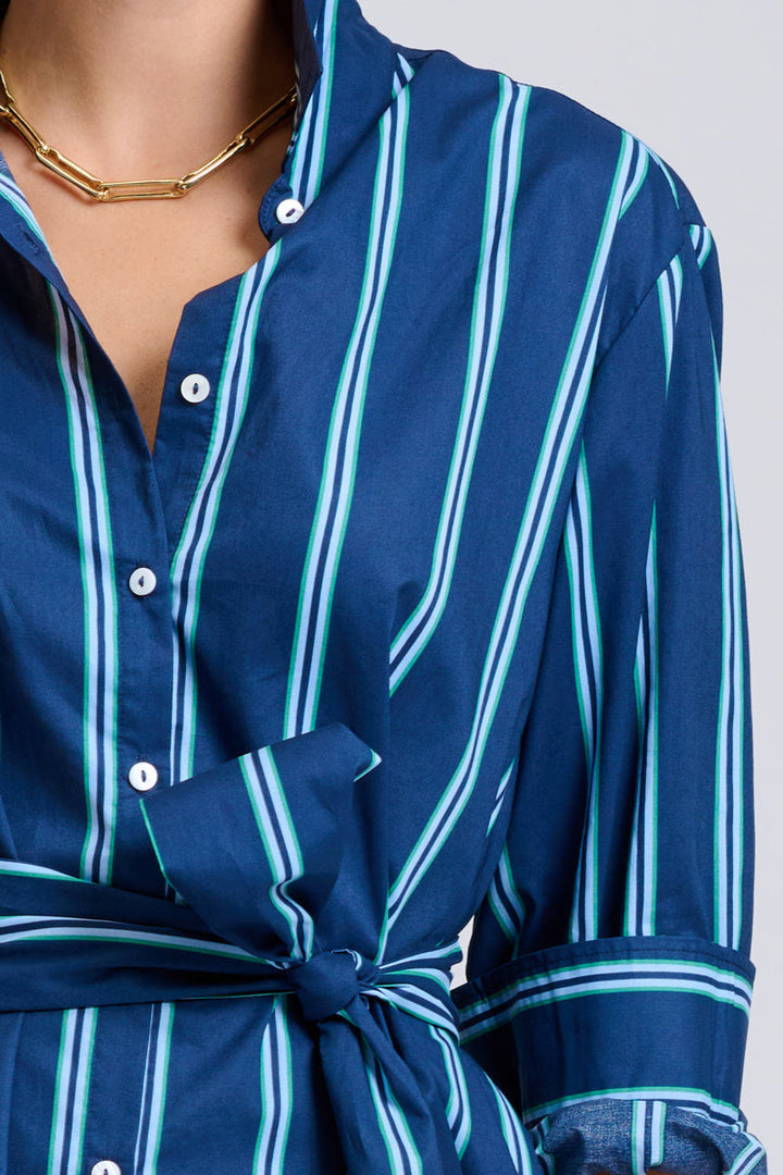 Luna Oversized Long Line Dress / Navy Green Stripe