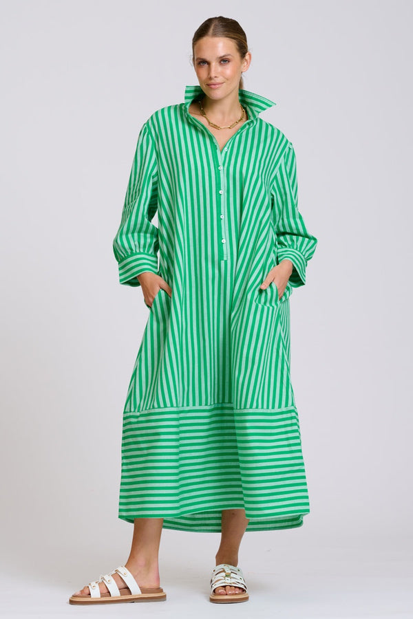 Martha Oversized Shirt Dress / Double Green Stripe