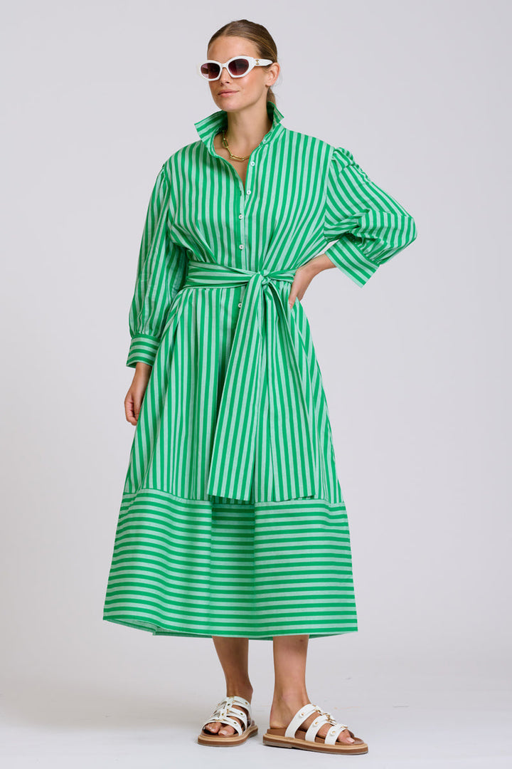 Martha Oversized Shirt Dress / Double Green Stripe