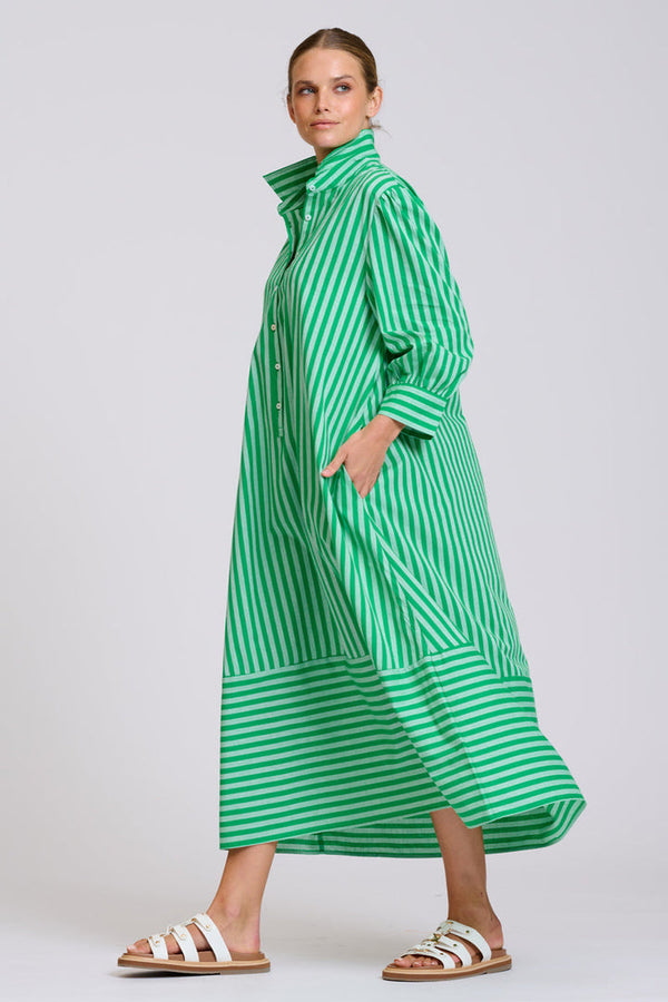 Martha Oversized Shirt Dress / Double Green Stripe