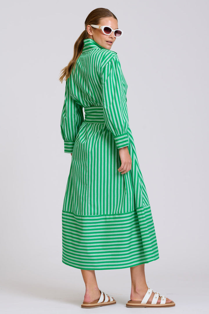 Martha Oversized Shirt Dress / Double Green Stripe