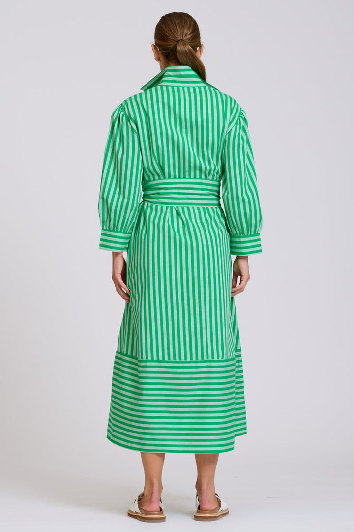 Martha Oversized Shirt Dress / Double Green Stripe