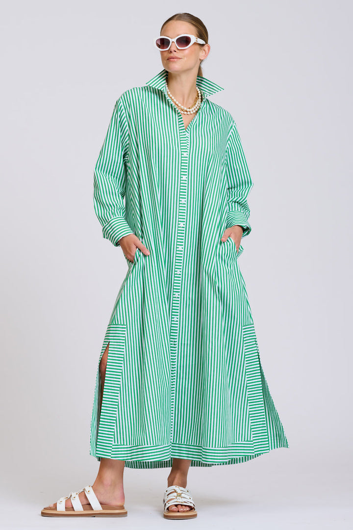Sybil Oversized Dress / Bright Green Stripe
