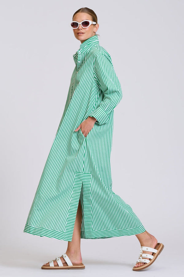 Sybil Oversized Dress / Bright Green Stripe