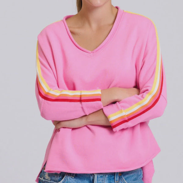 Raw V Neck Tape Sweater / Pink