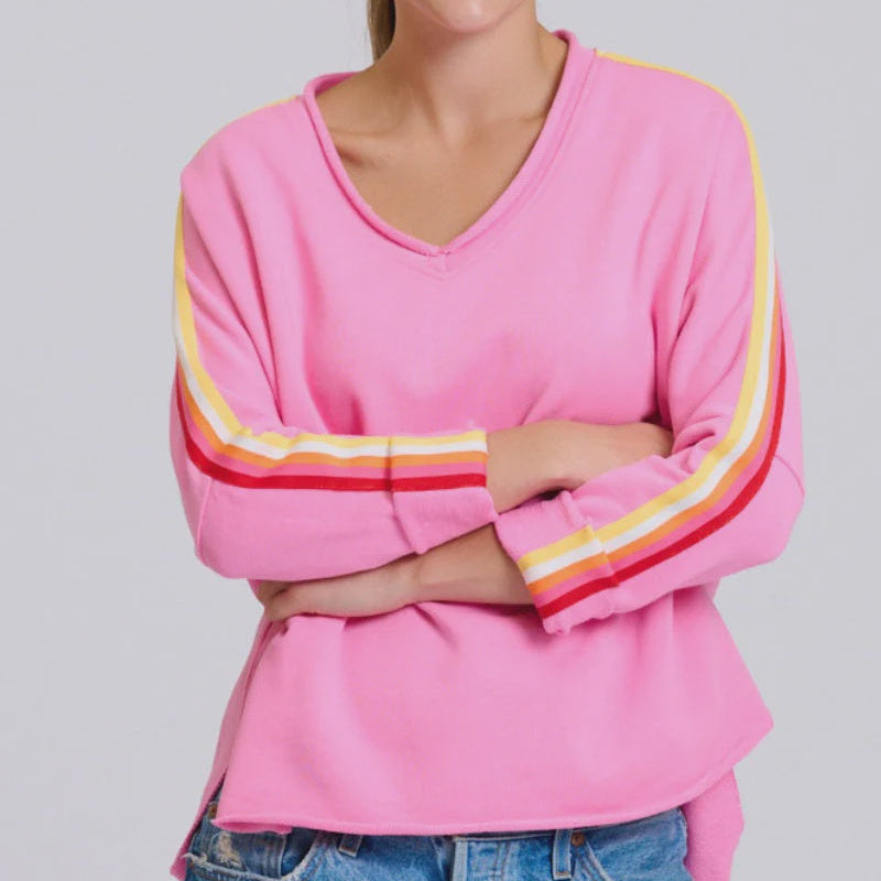 Raw V Neck Tape Sweater / Pink