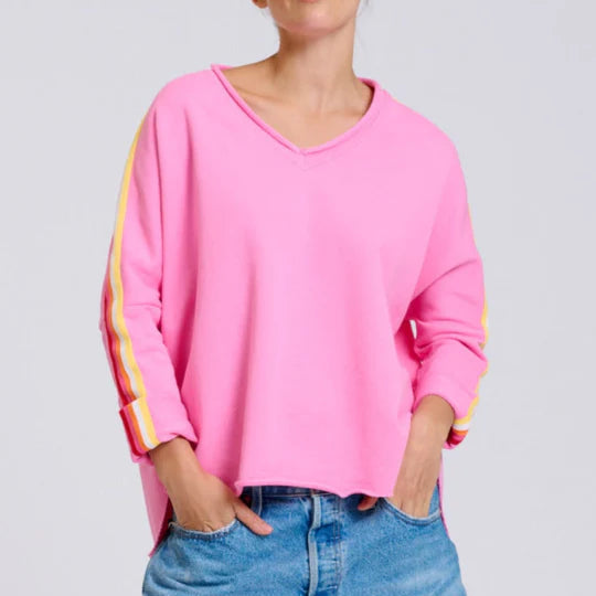 Raw V Neck Tape Sweater / Pink