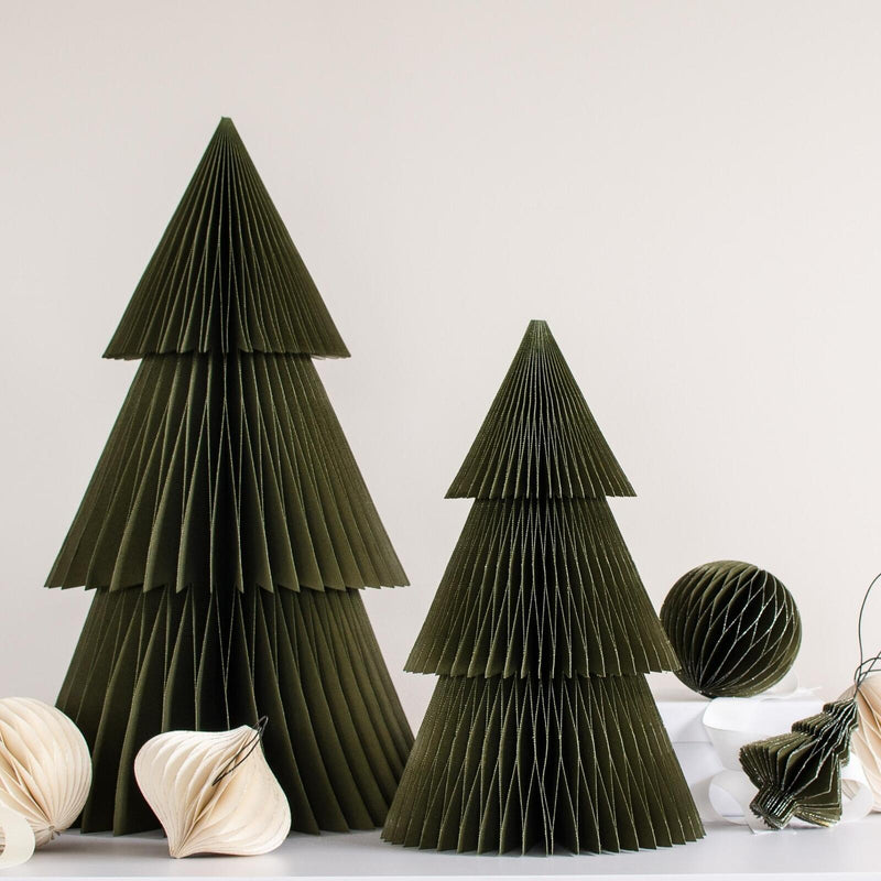 Olive Green & Silver Glitter Edge Paper Tree Ornament