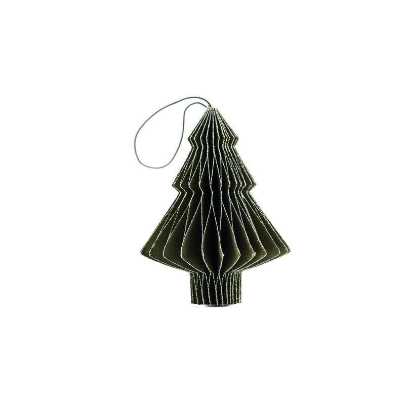 Olive Green & Silver Glitter Edge Paper Tree Ornament