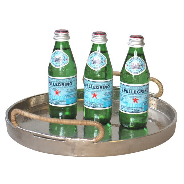 Round Tray with Rattan Handle 33cm