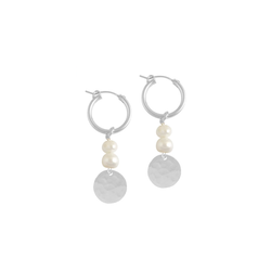 Double Pearl & Classic Disc Earrings / Silver