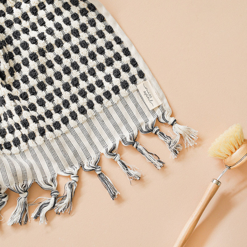 Pompom Turkish Hand Towel Charcoal