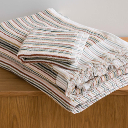 Alice Cotton Bath Mat Multi Stripe / Moss