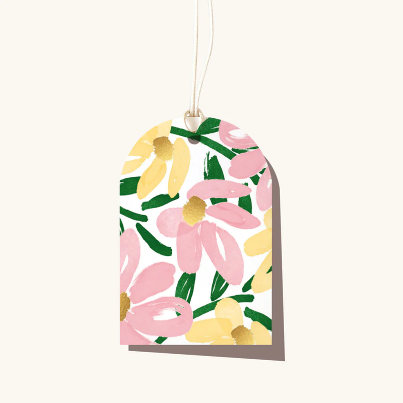 Brushy Flower Gift Tag / Lemon + Pink