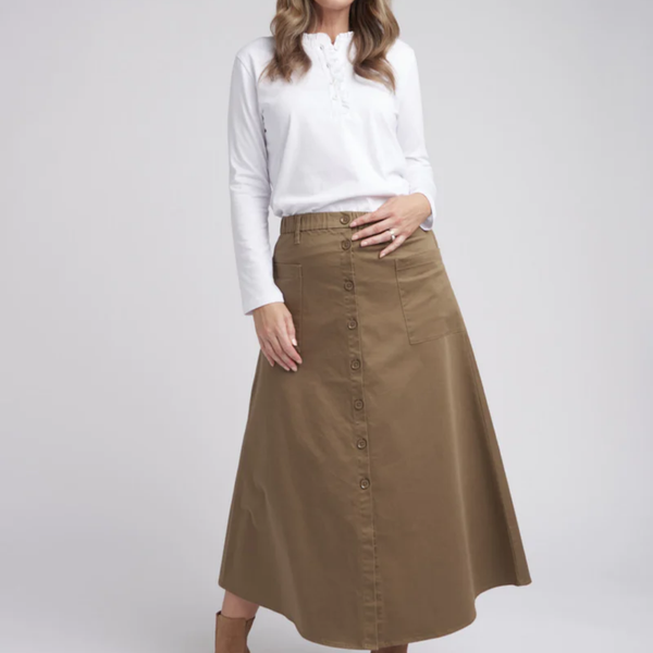 Button Through Skirt / Brown