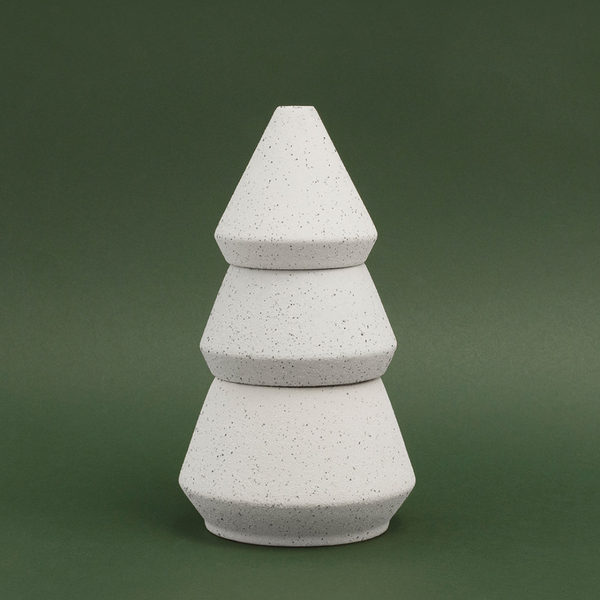 Cypress & Fir Tree Candle Stack /  White Speckle Large