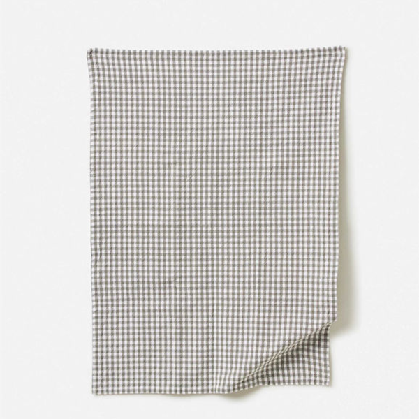 Gingham Washed Cotton Tea Towel Grey