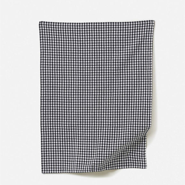Gingham Washed Cotton Tea Towel Navy