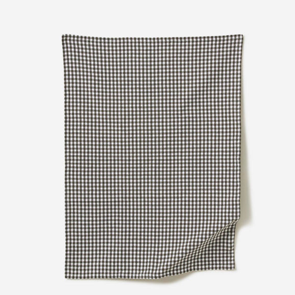 Gingham Washed Cotton Tea Towel Olive