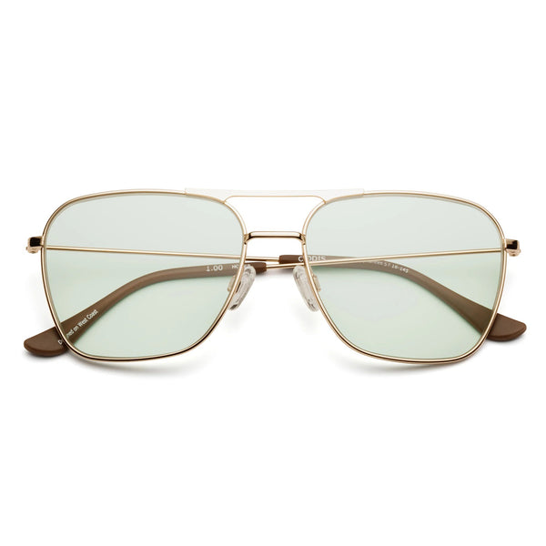 HOOPER Polished Gold Reading Glasses / Green Lens