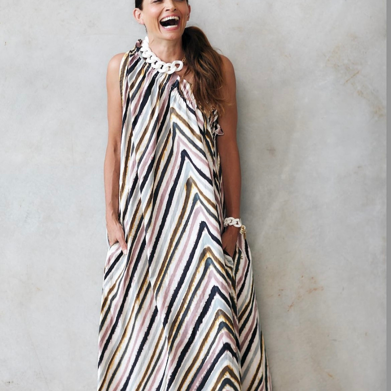 Erica One Shoulder Maxi Dress / Cirque Stripe