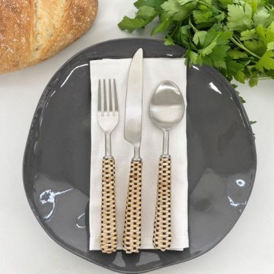 Wicker Cutlery Set / Black & Natural