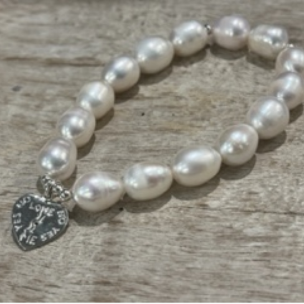 Freshwater Pearl Sterling Silver Ball Bracelet / Yes/No / Heart