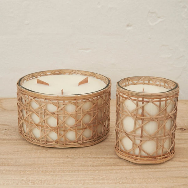 Lida Rattan Wrapped Candle / Large