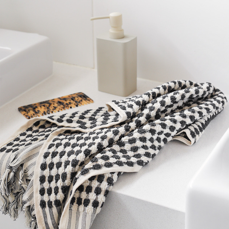Pompom Turkish Hand Towel Charcoal