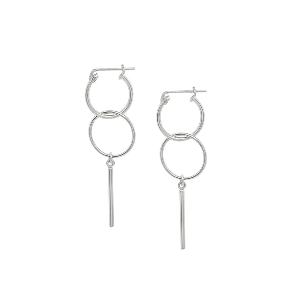 Double Ring Bar Hoop Earrings  / Silver