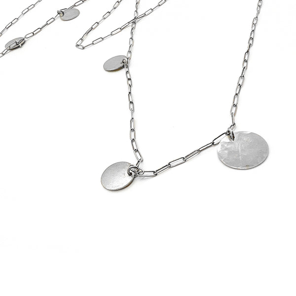 90cm Multi Hammered Disc Necklace / Silver