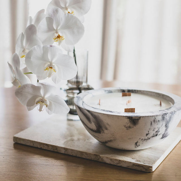 Concrete B + W Marbled Candle XLarge  / New York