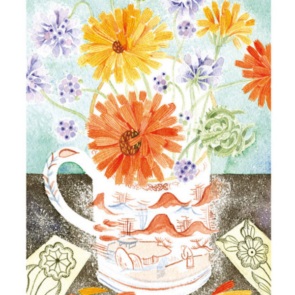 Angie Lewin Card / Marigolds + Scabious