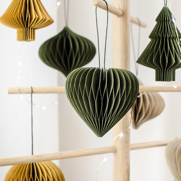 Paper Heart Ornament / Olive Green